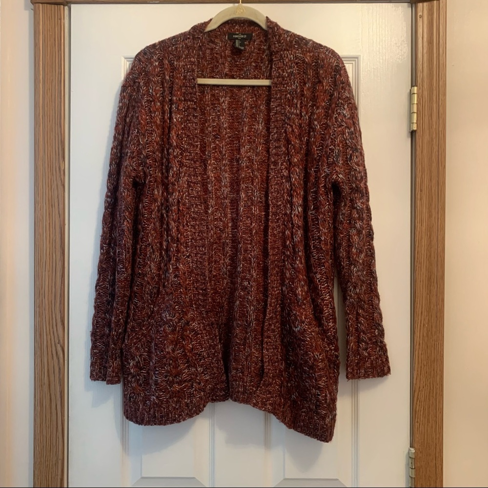 Forever21 long sleeve cozy red cardigan with pockets
